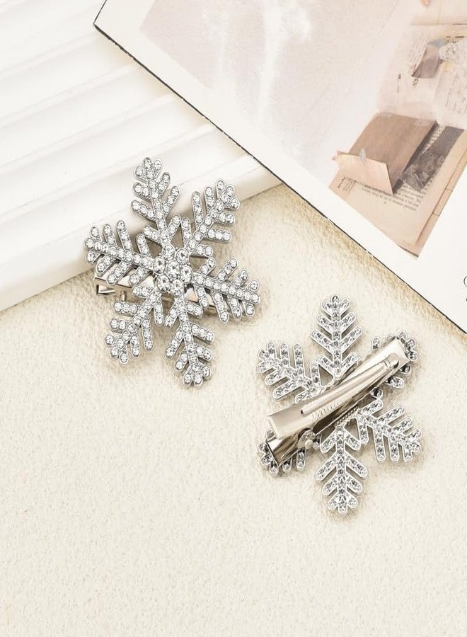 Guqqeuc Snowflake Hair Clips Rhinestone Duckbill Hair Pins for Women Girls Silver Crystal Hair Barrettes Bridal Head Piece for Bride Wedding Hair Pins for Bridesmaid Flower Girls 2pcs - Image 1